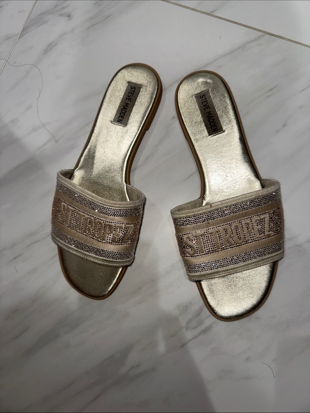 Steve Madden Champagne Metallic Slide Sandals